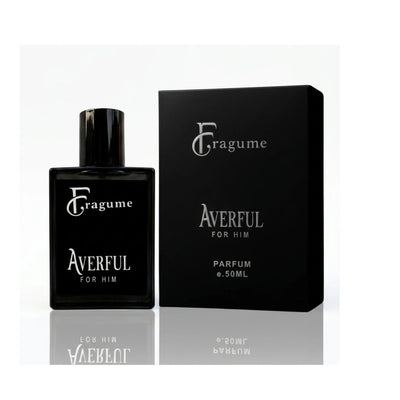 fragume Averful Parfum for men in a sleek black glass bottle with matching minimalist box packaging.