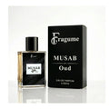 Fragume Musab Oud Eau de Parfum 50ml glass bottle with black minimalist packaging on a white background